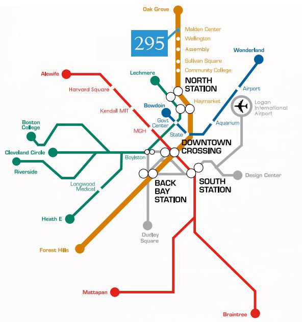 A map of the subway system in boston.